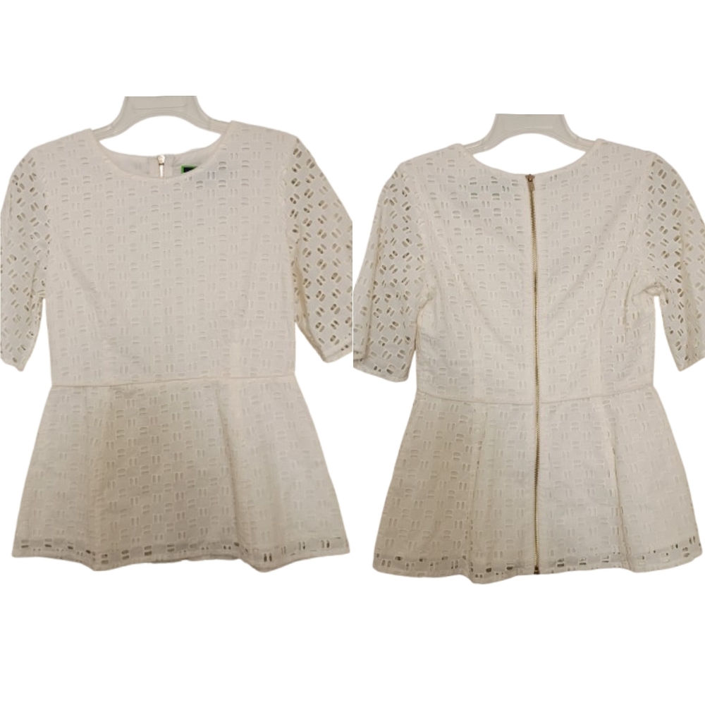 CWonder Ivory Eyelet Short Sleeve Peblem Blouse 4 Christian Siriano Romantic